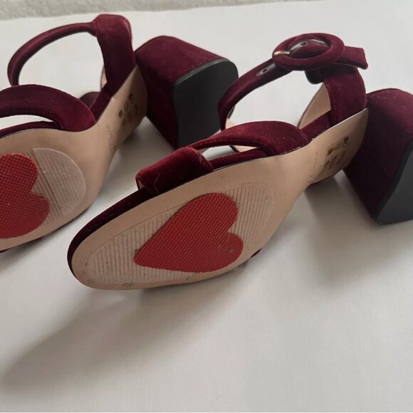 J. Crew Velvet Penny Sandals Burgundy Retro Inspired Ankle Straps Size 7 - Picture 4 of 5